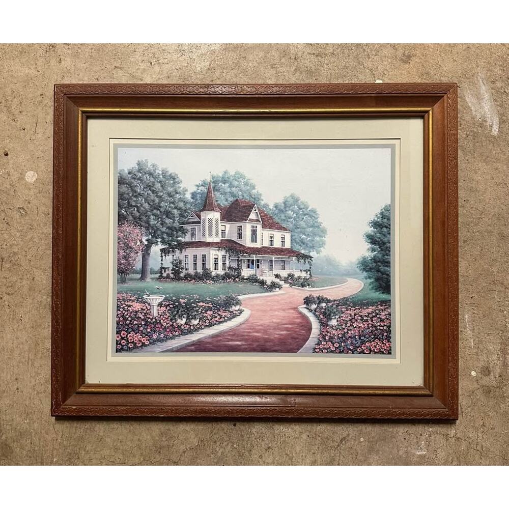 Framed Victorian House Print – Vintage Architecture Wall Art – 23” x 19”
